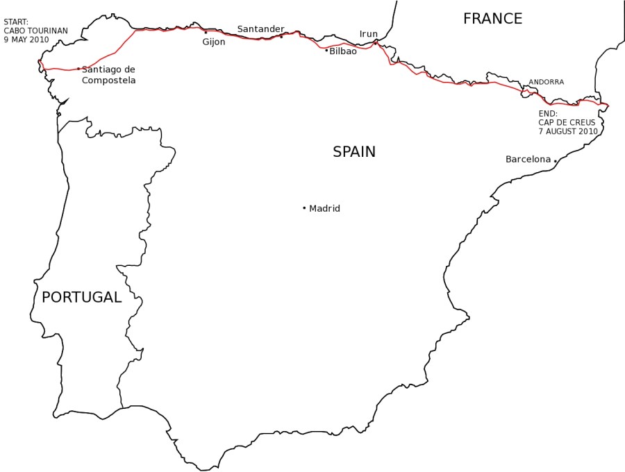 Map of my route across Spain