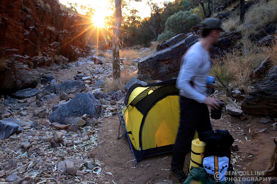 Spectacular wild camp in Waterfall Gorge, Larapinta Trail, Australia