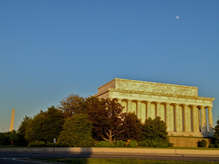 Lincoln Memorial, Washington Monument and the moon