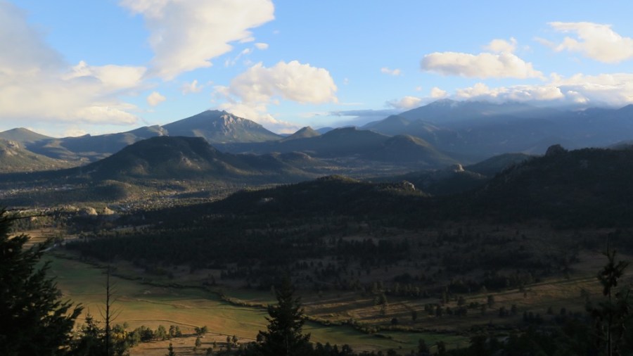 Evening light over the mountains near Estes Park
